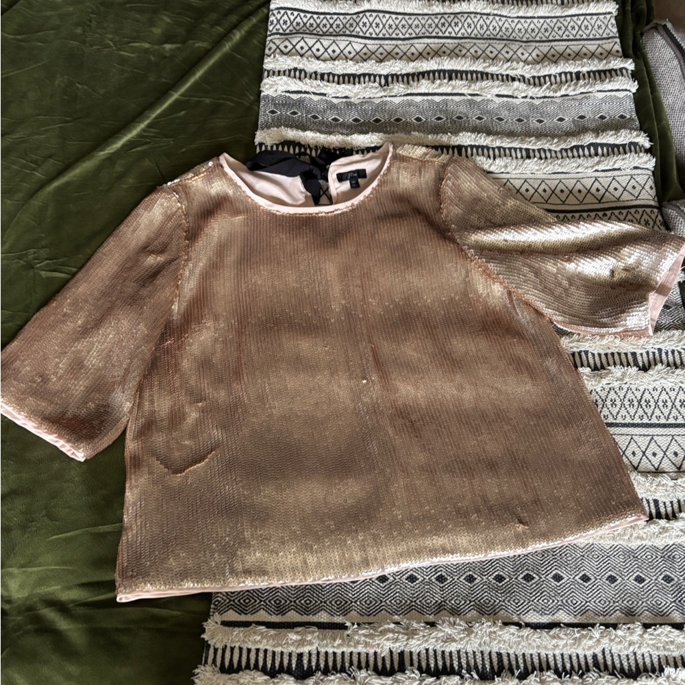 JCrew Shimmering sequin champane pink top. Bling, bling, bling!!